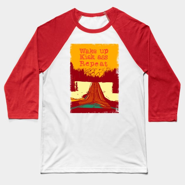 Runner , Wake Up, Kick, Repeat Sunset Baseball T-Shirt by FasBytes